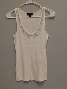Express Ivory Scoop Neck Tank with Bead & Sequin Trim